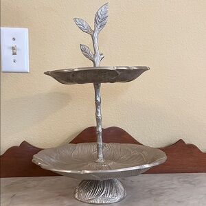 Elegant Silver Two-Tier Leaf Serving Tray